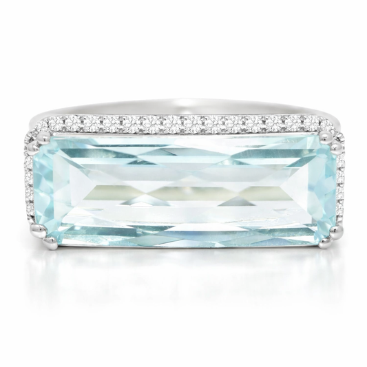 0.14CT Diamond and 4.40CT Light Blue Topaz Ring 14K White Gold