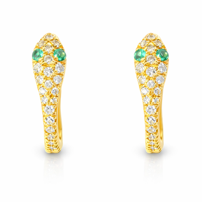 0.33CT Diamond 0.08CT Emerald 18k Yellow Gold Earring
