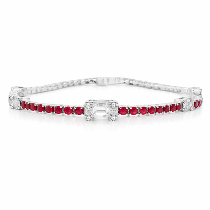 0.72CT Diamond 3.17CT Ruby Bracelet 18k White Gold