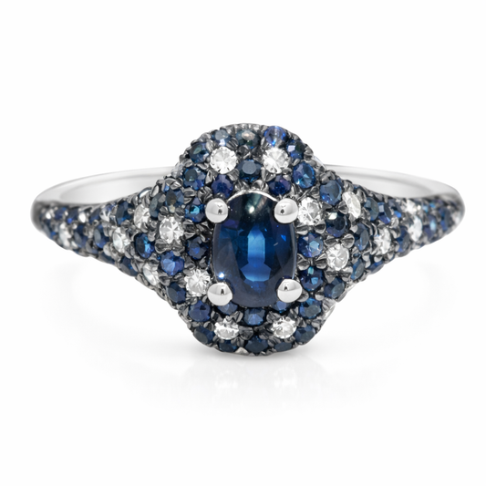 0.11Ct Diamond & 0.75CT Blue Sapphire Ring 14k White Gold