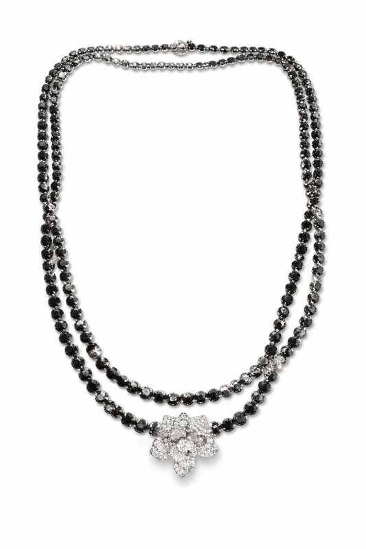 2.78CT Diamond 26.97CT Black Diamond Flower 18k White Gold Necklace