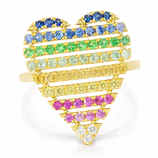 0.66CT Multi Sapphire Heart Shaped Ring 14K Yellow Gold