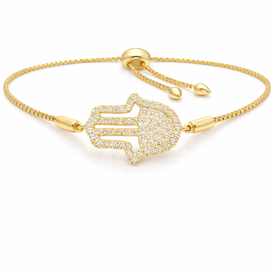 0.38ct Diamond Hamsa Zip Bracelet 14k Yellow Gold