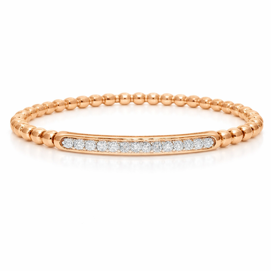 0.22CT Diamond ID Plain Beads Stretch Bangle 14k Rose Gold