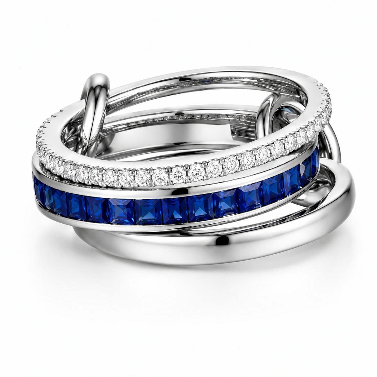 14K Diamond White Gold Ring with Blue Sapphire