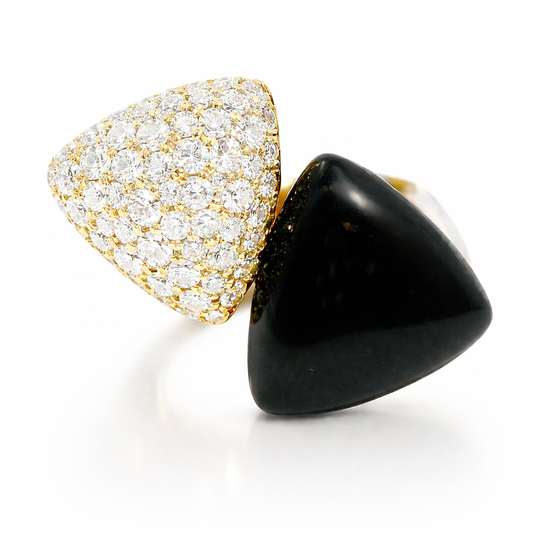 0.99ct Diamond Ring with Black Onyx 14k Yellow Gold