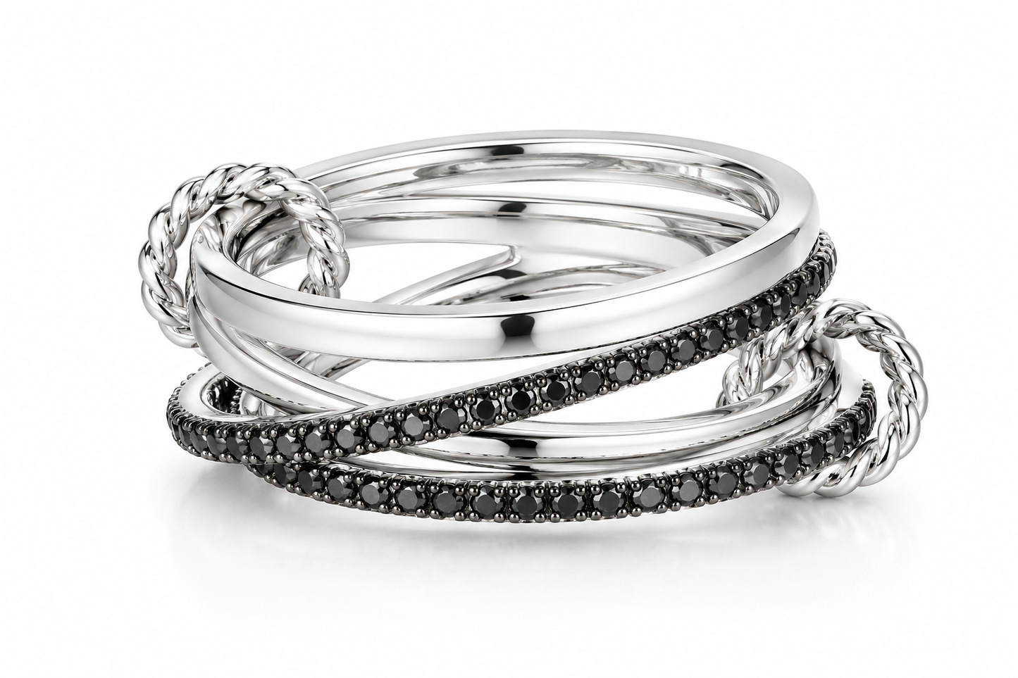 14K White Gold Ring with Black Diamonds