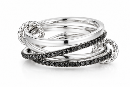 14K White Gold Ring with Black Diamonds