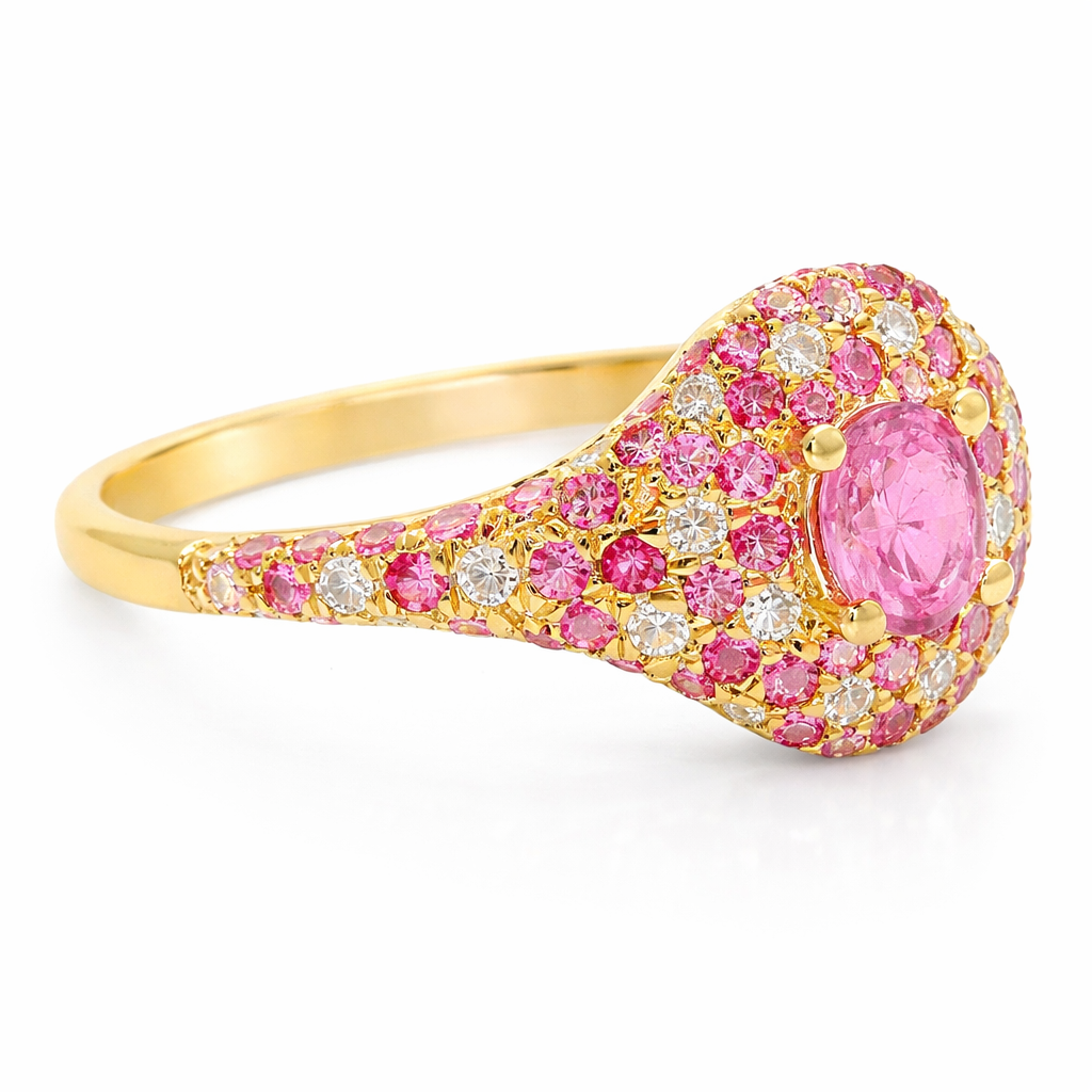 0.11CT Diamond & 0.71CT Pink Sapphire Ring 14k Yellow Gold