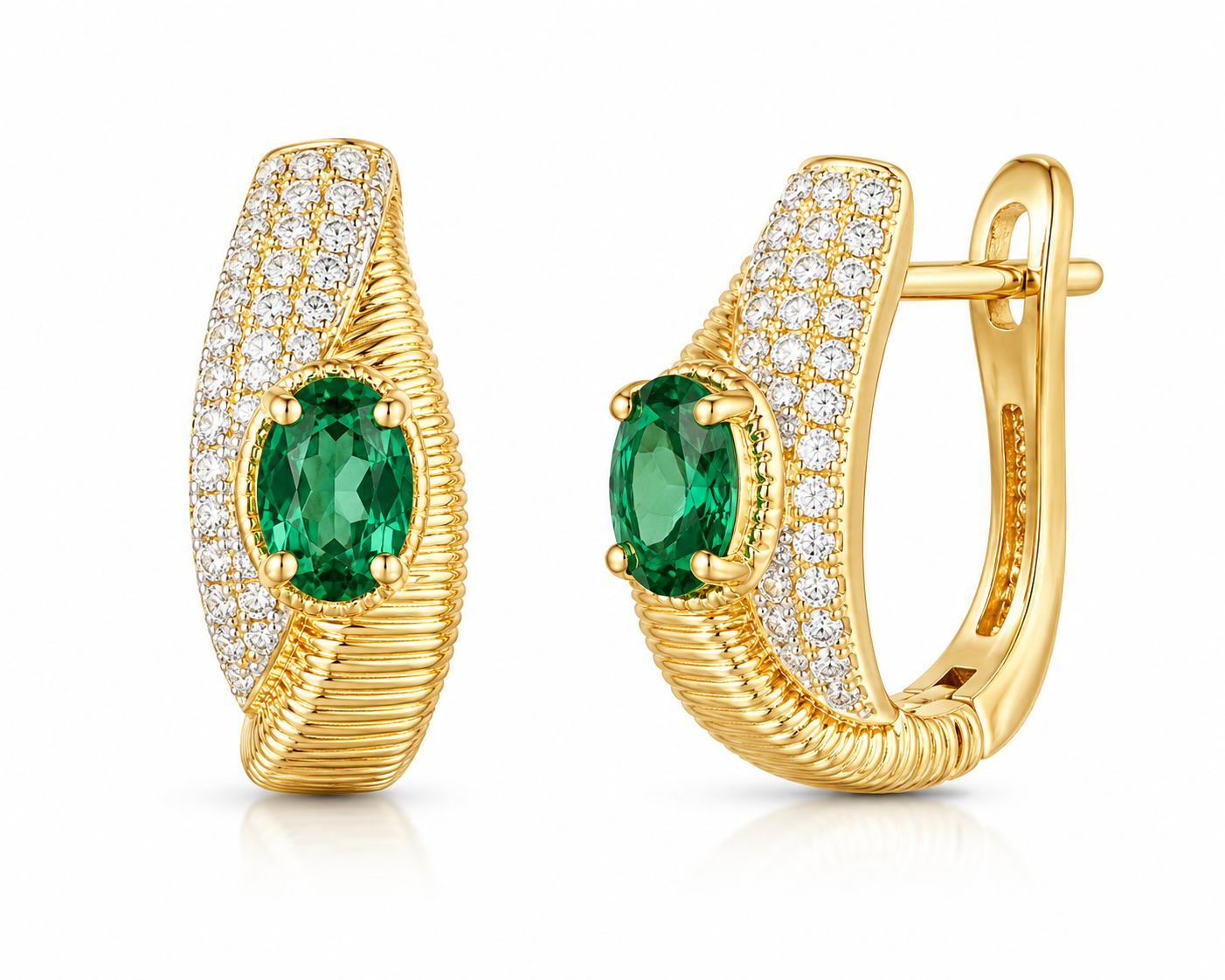 0.25CT Diamond Earrings 0.44CT Emerald