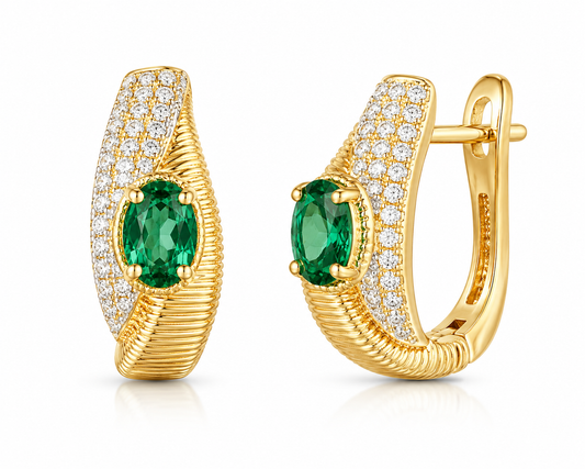0.25CT Diamond Earrings 0.44CT Emerald