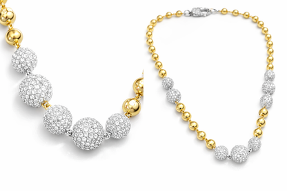 11.50CT Diamond Plain Gold Ball Necklace 14k Yellow Gold