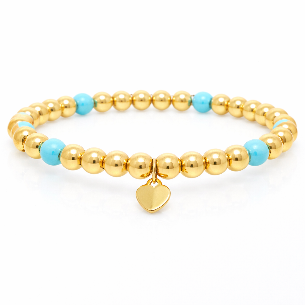 Plain Beaded with Turchese 14k Yellow Gold Bangle Thicker