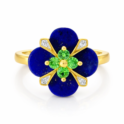 0.01CT Diamond and 0.17CT Emerald with Blue Agate 14K Yellow Gold