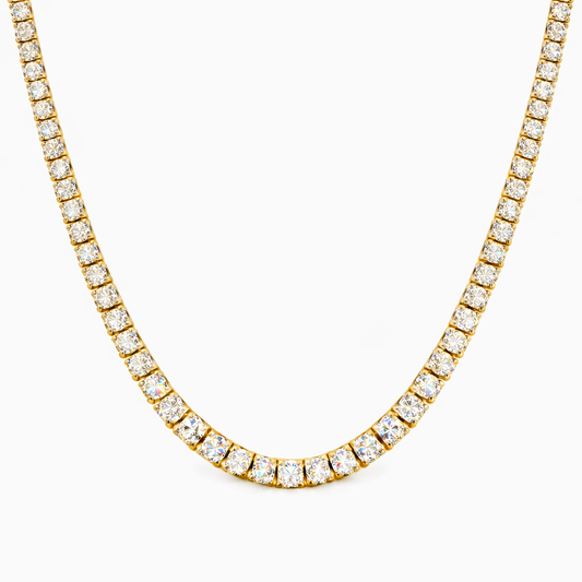 4.30CT Round Cut Diamond 4 Prong Tennis Necklace 14K Yellow Gold