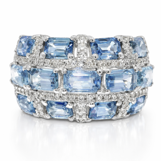 0.25CT Diamond 4.12CT Blue Sapphire Ring 14k White Gold