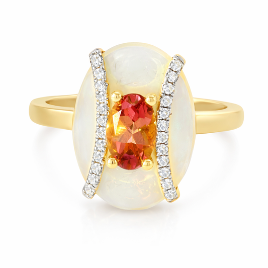 0.09CT Diamond and 0.50CT Pink Sapphire with White Agate 14K Yellow Gold