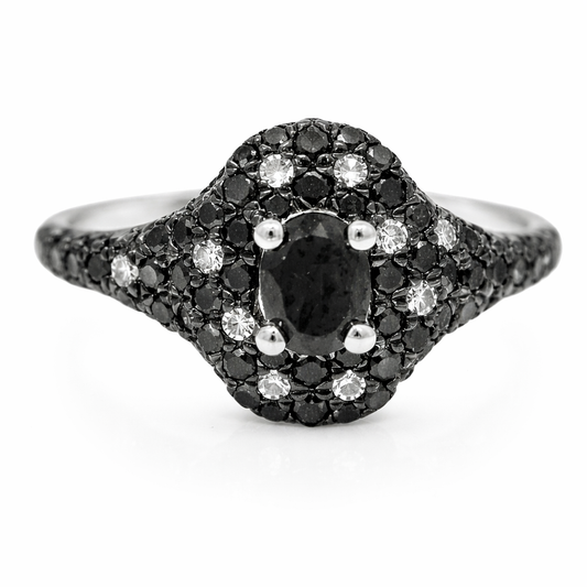 0.11CT Diamond and 0.74CT Black Diamond Ring 14k White Gold