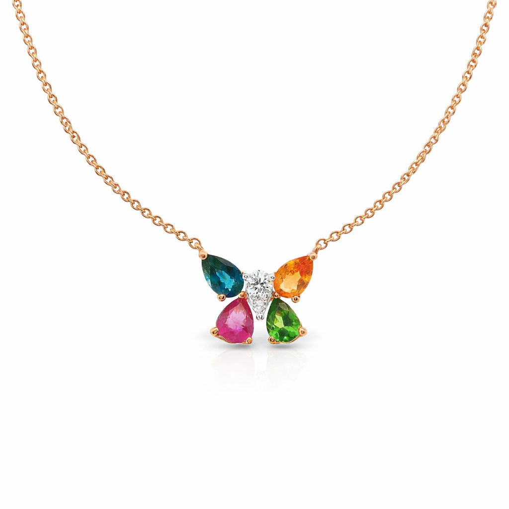 0.07CT Diamond 0.92CT Mixed Sapphire 14k Rose Gold Pendant