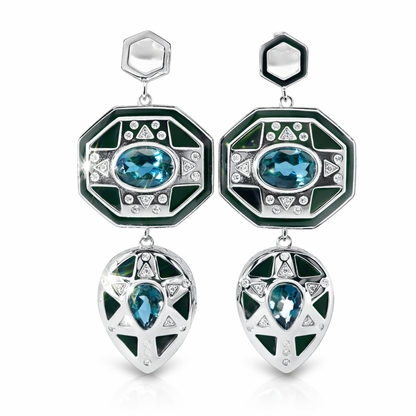 0.18CT Diamond with Black Agate 14k White Gold Earring