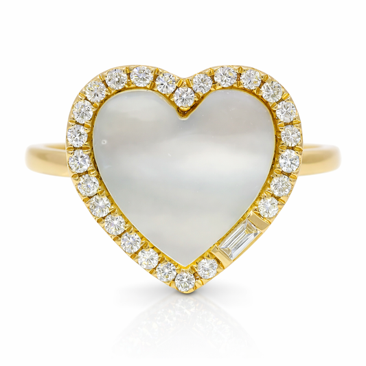 1.25CT Diamond Heart with Mother of Pearl 14K Yellow Gold
