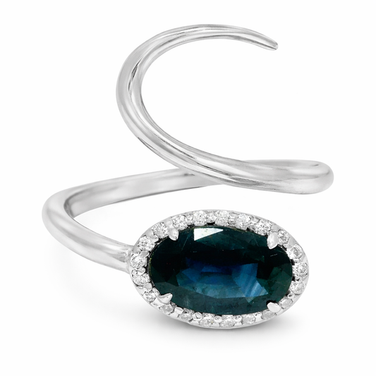 0.16 CT Diamond and 2.44CT Blue Sapphire Ring 14K White Gold