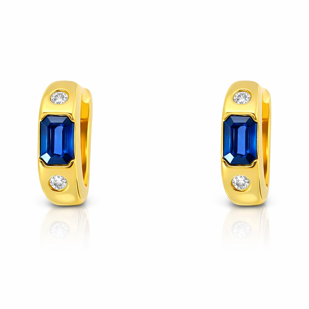 0.18Ct Diamond with 1.80CT Blue Sapphire 14k Yellow gold Earring