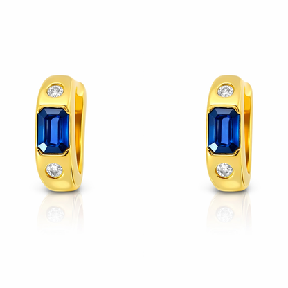 0.18Ct Diamond with 1.80CT Blue Sapphire 14k Yellow gold Earring