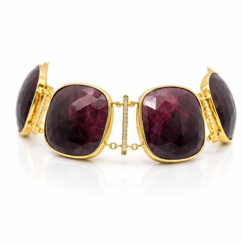 0.50CT Diamond with Ruby 14k Yellow Gold Bracelet