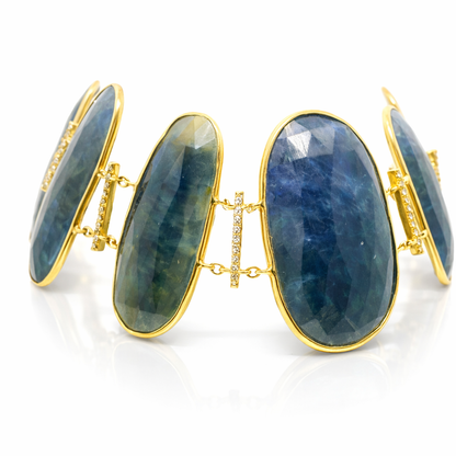 0.50CT Diamond with Blue Sapphire 14k Yellow Gold Bracelet