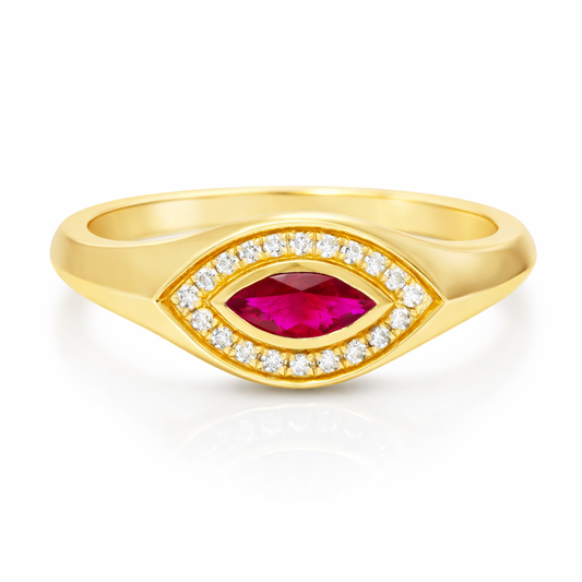 0.08CT Diamond & 0.25CT Ruby Ring 14k Yellow Gold