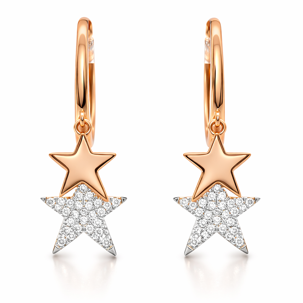0.18Ct Diamond 14k Rose Gold Star Earring