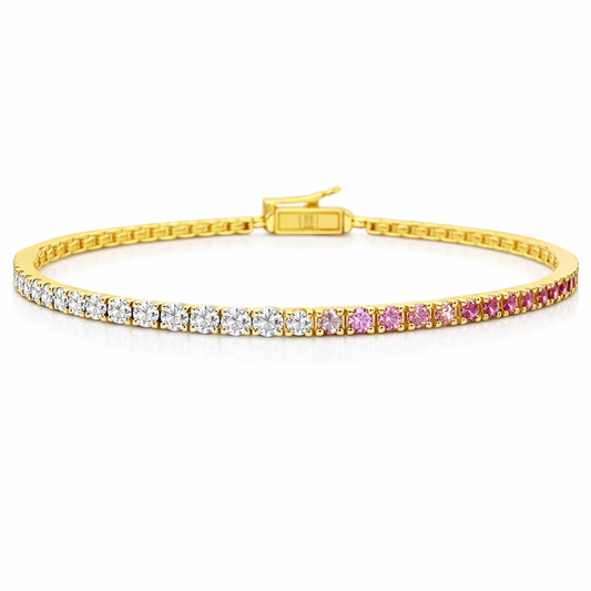 0.58CT Diamond 1.00CT Pink Sapphire Fashion Bracelet 14k Yellow Gold