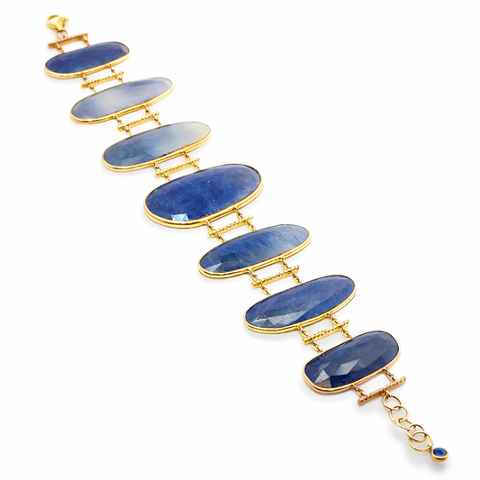 0.50CT Diamond with Blue Sapphire 14k Yellow Gold Bracelet