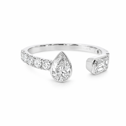 1.02CT Pear and Emerald Cut Diamond Ring 18K Gold