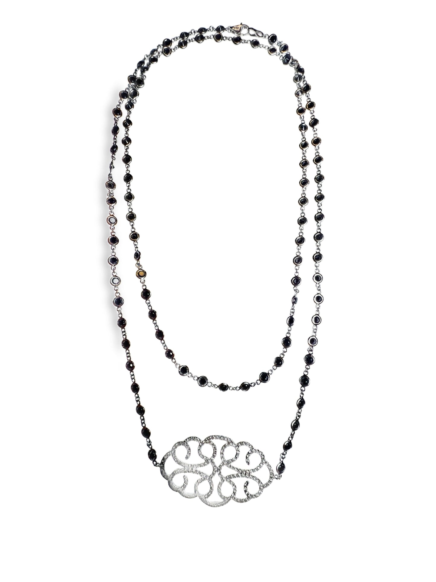 2.00CT Diamond 10.33CT Black Diamond Necklace 14k White Gold
