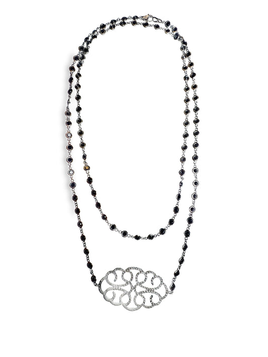 2.00CT Diamond 10.33CT Black Diamond Necklace 14k White Gold